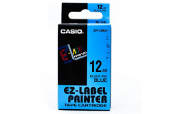 Casio XR-12BU1, 12mm x 8m, čierna tlač/modrý podklad, originálna páska
