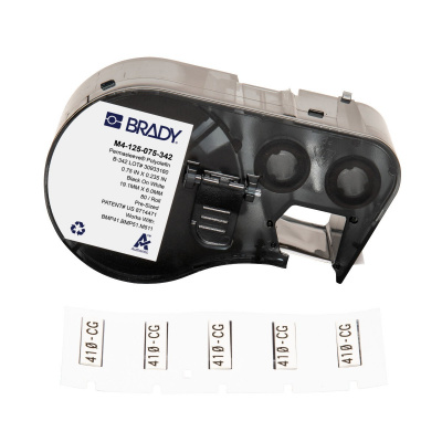Brady M4-125-075-342 / 170721, 19.05 mm x 5.97 mm, Polyolefin, čierna tlač / biely podklad