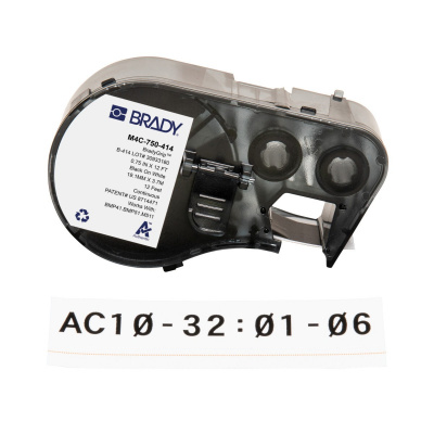 Brady M4C-750-414 / 170729, 19.05 mm x 3.66 m, Polyester, čierna tlač / biely podklad