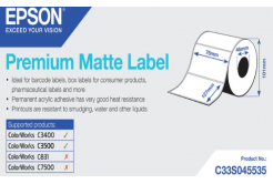 Epson C33S045535 Premium Matte, pre ColorWorks, 76x127mm, 265ks, biele samolepiace etikety
