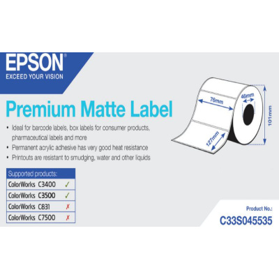 Epson C33S045535 Premium Matte, pre ColorWorks, 76x127mm, 265ks, biele samolepiace etikety
