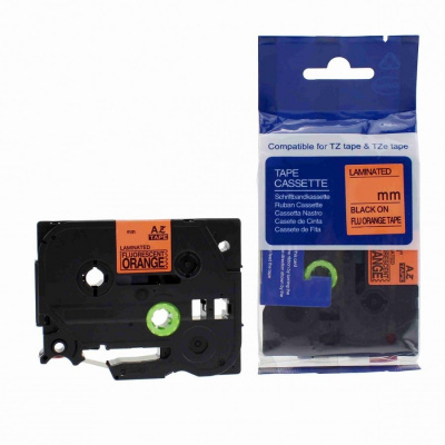 Kompatibilní páska s Brother HGe-B41, signální 18mm x 8m, černý tisk/oranž. podklad, vysokorychlostní