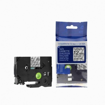 Kompatibilná páska s Brother TZ-FX131/TZe-FX131, 12mm x 8m, flexi čierna tlač/priehľadný podklad