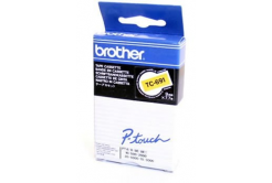 Brother TC-691, 9mm x 7,7m, čierna tlač / žltý podklad, originálna páska