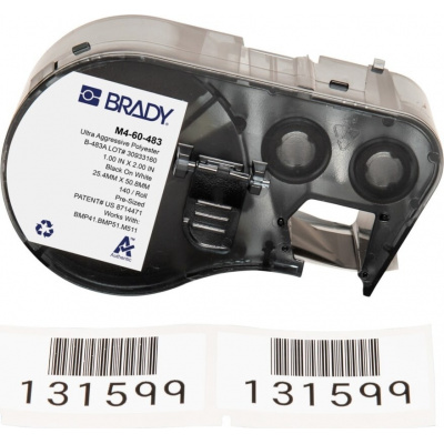 Brady M4-60-483 / 170772, 25.40 mm x 50.80 mm, Polyester, čierna tlač / biely podklad