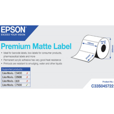 Epson C33S045722 Premium Matte, pre ColorWorks, 102x51mm, 2310ks, biele samolepiace etikety