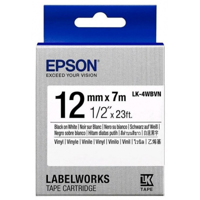 Epson LabelWorks LK-4WBVN C53S654041 12mm x 7m, čierna tlač / biely podklad, vinylová, originálna páska