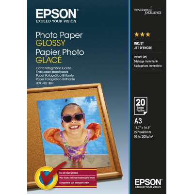 Epson Glossy Photo Paper C13S042536, 200 g/m2, A3, 20ks, lesklý, biely, foto papier