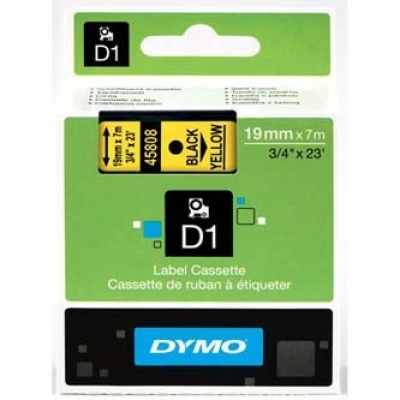 Dymo D1 45808, S0720880, 19mm x 7m, čierna tlač/žltý podklad, originálna páska