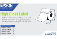 Epson C33S045537 High Gloss, pre ColorWorks, 76mmx33m, biele samolepiace etikety
