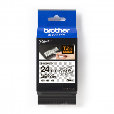 Brother TZe-SE5 Pro Tape, 24mm x 8m, čierna tlač/biely podklad, bezpečnostná, originálna páska