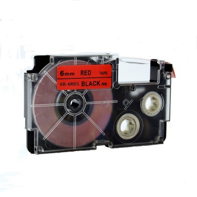 Kompatibilná páska s Casio XR-6RD1, 6mm x 8m čierny tisk / červený podklad