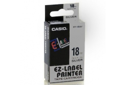 Casio XR-18SR1, 18mm x 8m, čierna tlač/strieborný podklad, originálna páska