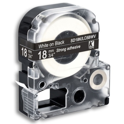 Epson LK-5BWV, SD18KW, C53S655014, 18mm x 9m, biela tlač / čierny podklad, kompatibilná páska