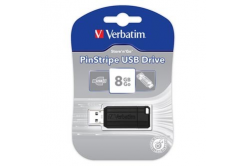 Verbatim 49062 Store N Go PinStripe, USB flash disk, USB A 2.0, 8GB, s výsuvným konektorom, čierny