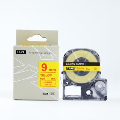 Epson LK-3YRN, SC9YR, 9mm x 9m, červená tlač / žltý podklad, kompatibilná páska