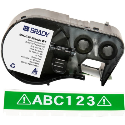 Brady M4C-750-595-GN-WT / 170827, 19.05 mm x 7.62 m, Vinyl, biela tlač / zelený podklad