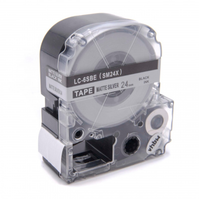 Epson LK-6SBM, SM24X, 24mm x 9m, čierna tlač / matný strieborný podklad, kompatibilná páska