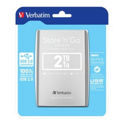 Verbatim 53189 Store N Go, externý pevný disk, 2.5", USB 3.0 (3.2 Gen 1), 2TB, strieborný
