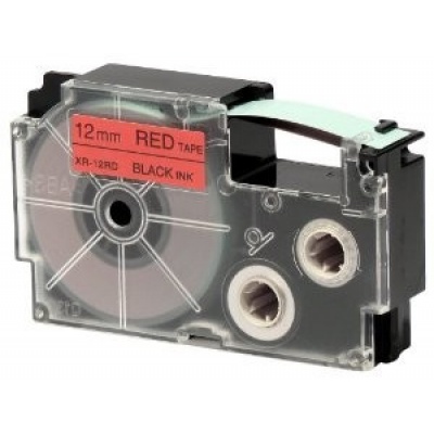 Casio XR-12RD1, 12mm x 8m, čierna tlač/červený podklad, originálna páska