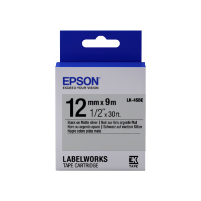 Epson LabelWorks LK-4SBE C53S654017 12mm x 9m, čierna tlač / matný strieborný podklad, matná, originálna páska
