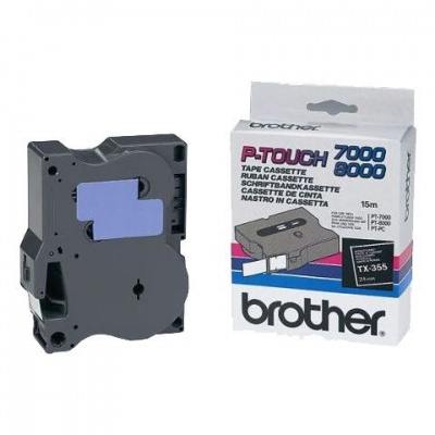 Brother TX-355, 24mm x 15m, biela tlač / čierný podklad, originálna páska