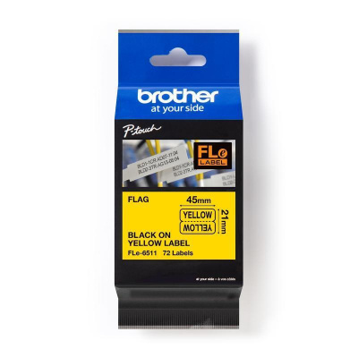 Brother FLE-6511 Pro Tape, 21mm x 45mm, čierna tlač/žltý podklad, 72ks, originálna páska