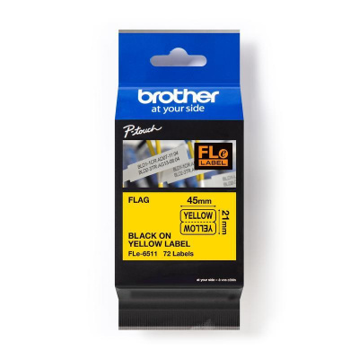 Brother FLE-6511 Pro Tape, 45mm x 10.5mm, čierna tlač/žltý podklad, 72ks, originálna páska