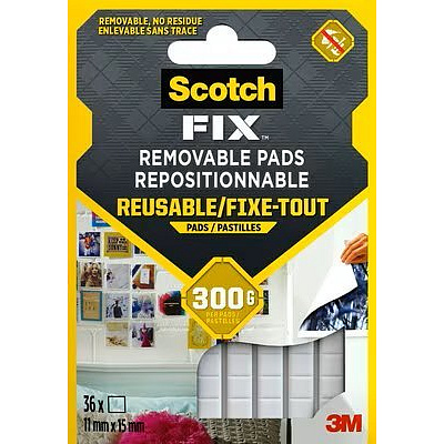 3M Scotch-FIX Odnímateľné vankúšiky, lepiaca plastelína v štvorčekoch, pláto 6 cm x 9 cm