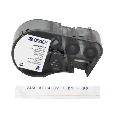 Brady M4C-250-414 / 170727, 6.35 mm x 3.66 m, Polyester, čierna tlač / biely podklad