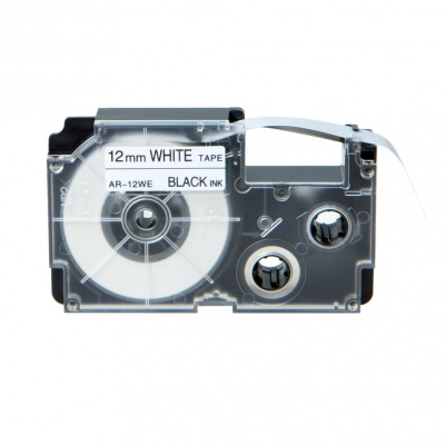 Kompatibilná páska s Casio R7WE 12mm x 2m smršťovací čierny tisk / biely podklad