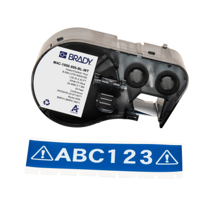 Brady M4C-1000-595-BL-WT / 170836, 25.40 mm x 7.62 m, Vinyl, biela tlač / modrý podklad
