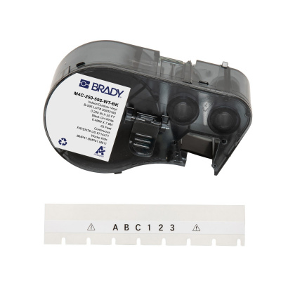 Brady M4C-250-595-WT-BK / 170949, 6.35 mm x 7.62 m, Vinyl, čierna tlač / biely podklad