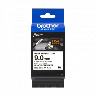 Brother HSe-221E Pro Tape, 9 mm x 1.5 m, čierna tlač / biely podklad, originálna páska