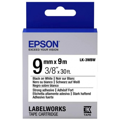 Epson LabelWorks LK-3WBW C53S653007 9mm x 9m, čierna tlač / biely podklad, silne priľnavá, originálna páska