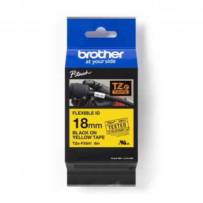 Brother TZ-FX641 / TZe-FX641 Pro Tape, 18mm x 8m, čierna tlač/žltý podklad, originálna páska