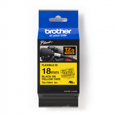 Brother TZ-FX641 / TZe-FX641 Pro Tape, 18mm x 8m, čierna tlač/žltý podklad, originálna páska