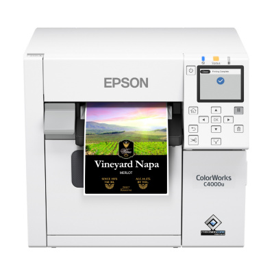 Epson ColorWorks C4000e (bk) C31CK03102BK, farebná tlačiareň štítkov, Gloss Black Ink, cutter, ZPLII, USB, Ethernet