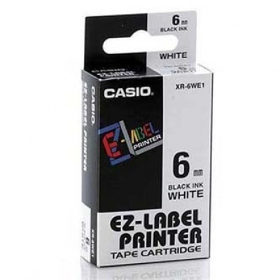 Casio XR-6WE1, 6mm x 8m, čierna tlač/biely podklad, originálna páska