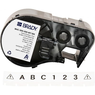 Brady M4C-500-461 / 170765, 12.70 mm x 7.62 m, Polyester, čierna tlač / biely podklad