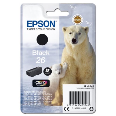 Epson originálna cartridge C13T26014012, T260140, black, 6,2ml, Epson Expression Premium XP-800, XP-700, XP-600
