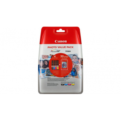 Canon CLI-551 Bk+C+M+Y 6508B005 multipack originálna cartridge + fotopapier 50x (10x15)
