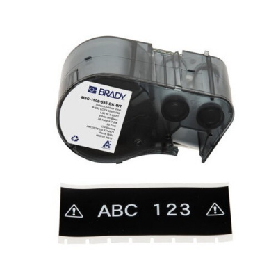 Brady M5C-1500-595-BK-WT / 170947, 38.10 mm x 7.62 m, Vinyl, biela tlač / čierny podklad