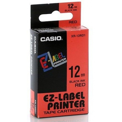 Casio XR-18RD1, 18mm x 8m, čierna tlač/červený podklad, originálna páska