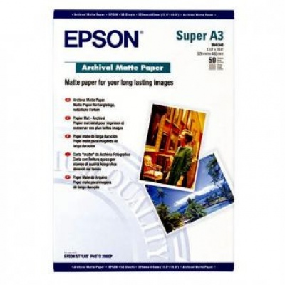 Epson Archival Matte Paper, bílá, 50, ks C13S041340, pro inkoustové tiskárny, 330x480mm (A3+),