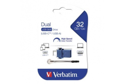 Verbatim 49966 Dual, USB flash disk OTG, USB A 3.0 + USB C, 32GB, s pútkom, modrý