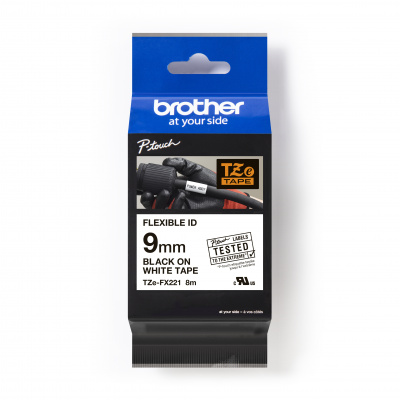 Brother TZ-FX221 / TZe-FX221 Pro Tape, 9mm x 8m, čierna tlač/biely podklad, originálna páska