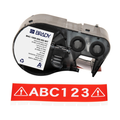 Brady M4C-1000-595-WT-RD / 170840, 25.40 mm x 7.62 m, Vinyl, červená tlač / biely podklad